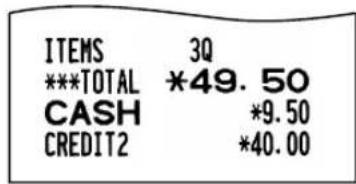 ITEMS 3Q ***TOTAL *49.50 CASH *9.50 CREDIT2 *40.00