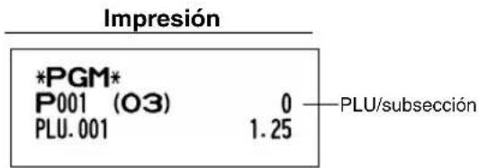 Impresión *PGM* P001 (O3) 0 — PLU/subsección PLU. 001 1.25