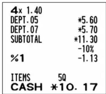 4x 1.40 DEPT.05 *5.60 DEPT.07 *5.70 SUBTOTAL *11.30 %-10% %1 -1.13 ITEMS 5Q CASH *10.17