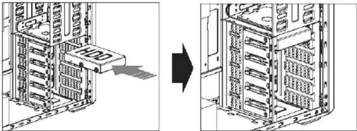 Diagram showing server rack structure before and after assembly, with no visible text or symbols