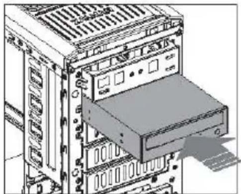 Technical illustration of a server rack with an open drive (no text or symbols visible)