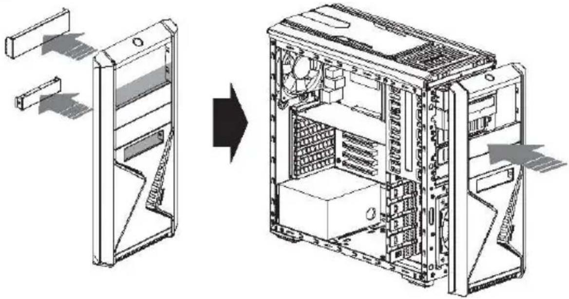 Diagram showing the internal structure of a desktop computer tower, illustrating the change from internal components to external storage (no text or labels present)