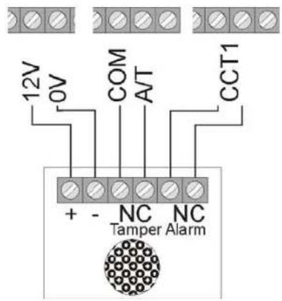 12V 0V COM A/T CCT1 + - NC NC Tamper Alarm