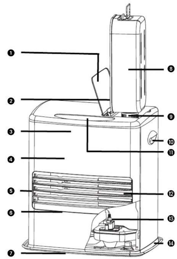 Labeled diagram of a refrigerator interior with numbered parts for identification