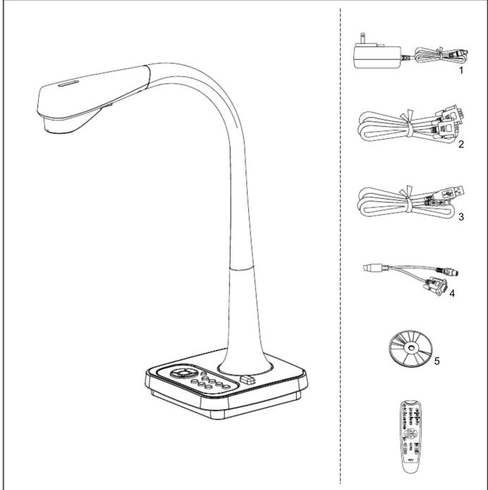 Technical diagram of a desktop desk lamp with labeled components and exploded view