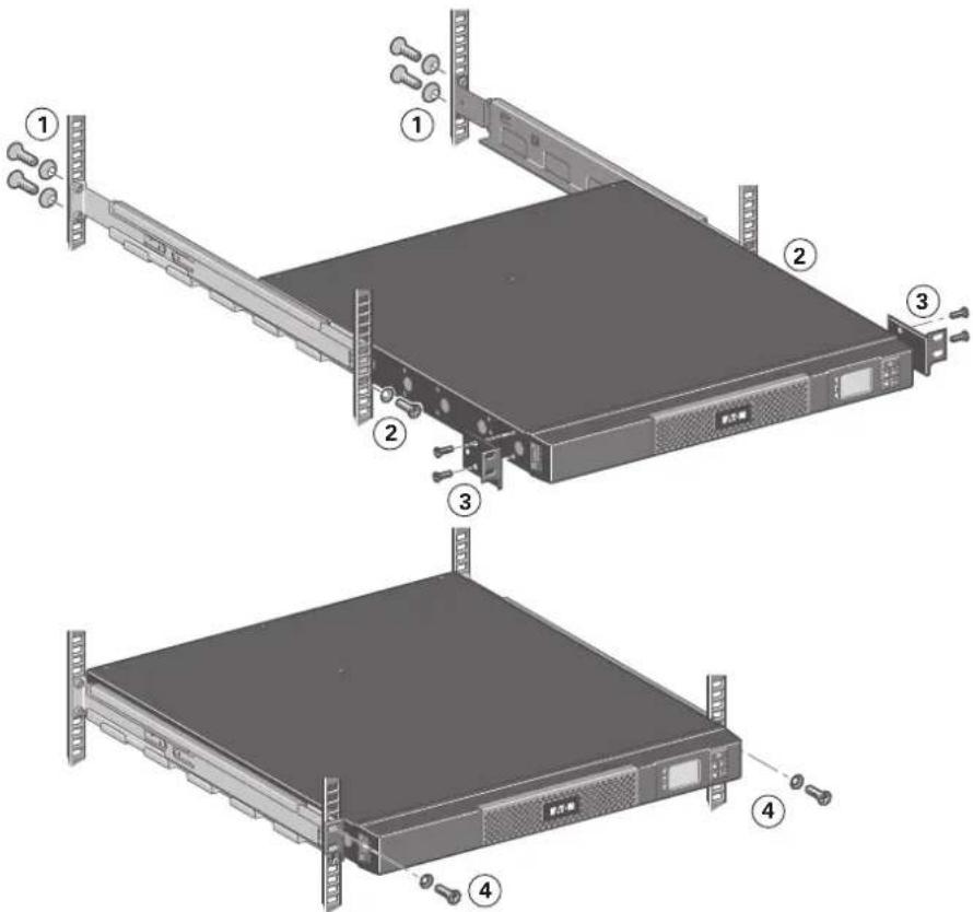 Diagram showing two server rack-mounted devices with numbered components and labeled connectors