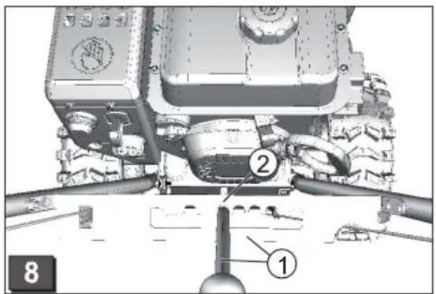 Technical diagram of a vehicle's internal components with numbered parts labeled 1 and 2