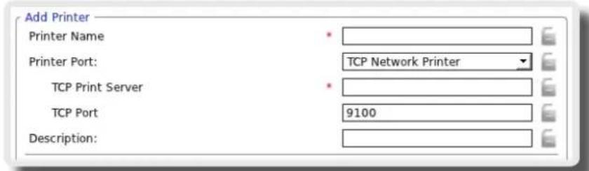 Add Printer Printer Name Printer Port: TCP Network Printer TCP Print Server TCP Port 9100 Description: