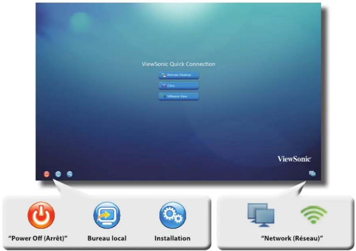 ViewSonic Quick Connection Remote Desktop Cines VMware View "Power Off (Arrêt)" Bureau local Installation "Network (Réseau)" ViewSonic