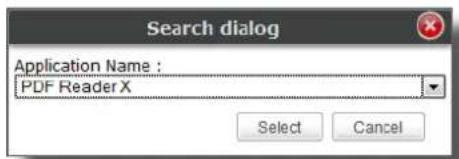 Search dialog Application Name : PDF Reader X Select Cancel