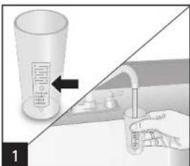 Diagram showing a glass being placed on top of a surface with a hand holding a test tube, labeled with Chinese text and an arrow pointing to the glass.