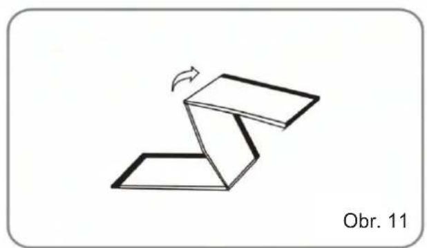 Diagram of a folded paper or sheet with a curved arrow indicating rotation, labeled 'Obr. 11' (no text on diagram itself)
