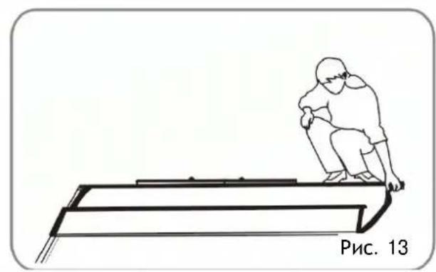 Line drawing of a person sitting on a ladder, no text or symbols present
