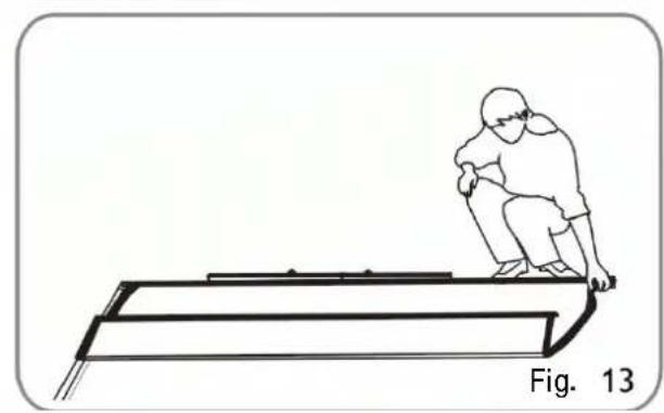 Line drawing of a person sitting on a ladder-like structure, labeled Fig. 13 (no text or symbols on the diagram itself)