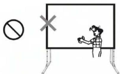 Safety warning sign with prohibition symbol and cross mark, showing a person giving a thumbs-up in front of a whiteboard