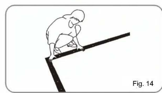 Simple line drawing of a person kneeling on a pole, no text or symbols present