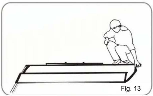 Line drawing of a person sitting on a ladder-like structure, labeled Fig. 13 (no text or symbols on the diagram itself)