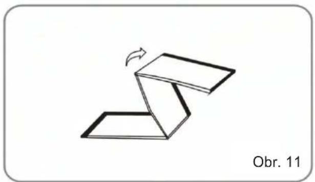Diagram of a folded paper or sheet with a curved arrow indicating rotation, labeled 'Obr. 11' (no other text or symbols)