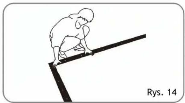 Simple line drawing of a person crouching on a pole, no text or symbols present