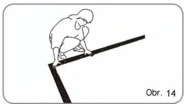 Simple line drawing of a person climbing a slope with a ruler, labeled 'Obr. 14' (no other text or symbols)