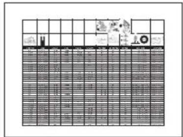 Scanned document page with grid layout, tables, and a central table of contents containing Chinese text and symbols.