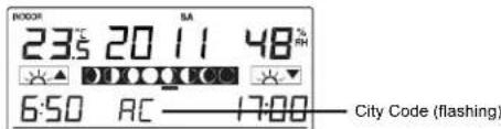 23:5 20 11 48° 6:50 AC — 17:00 — City Code (flashing)