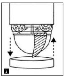 Diagram of a mechanical or fluidic component with directional arrows indicating flow or movement (no text or symbols present)