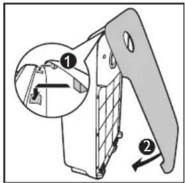 Technical diagram of a mechanical component with numbered parts and an inset showing a close-up view of a detail.