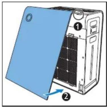 Diagram of a device with labeled parts, showing front and back views with numbered annotations