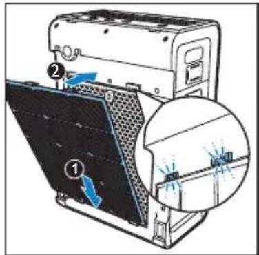 Diagram showing a device with labeled parts and an inset close-up of its internal structure, likely illustrating a mechanical or electrical component.