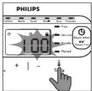 PHILIPS Configuration Names Settings Back Stop Preferences 100 Firing New sound Radiator Manual Depart Alters Appouts 3 m/s + | - TIP