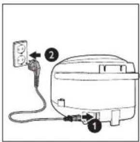 Diagram showing a device with labeled parts, including a plug and cable connection points.