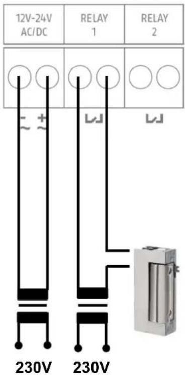 12V-24V AC/DC RELAY 1 RELAY 2 ~ + 230V 230V