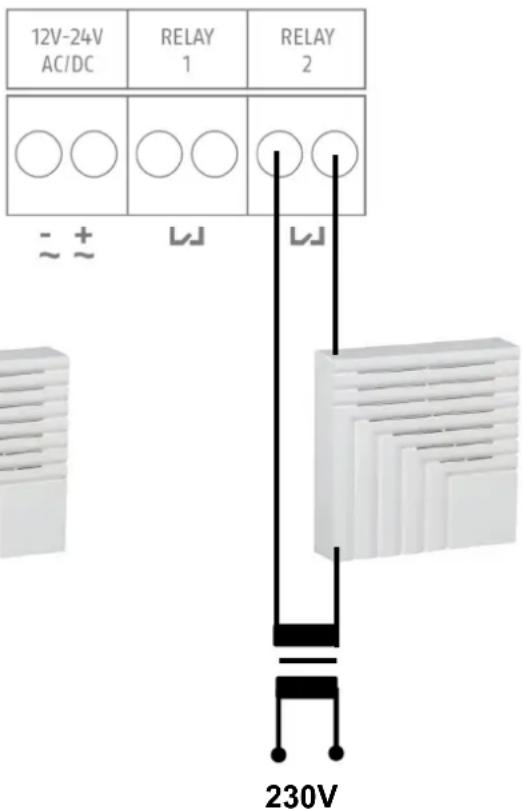 12V-24V AC/DC RELAY 1 RELAY 2 ~ + - 230V