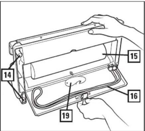 Technical diagram of a device with numbered parts labeled 14, 15, 16, and 19 indicating different components or parts.