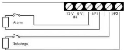 Alarm 12 V 0 V IN U/P1 U/P2 Subotage