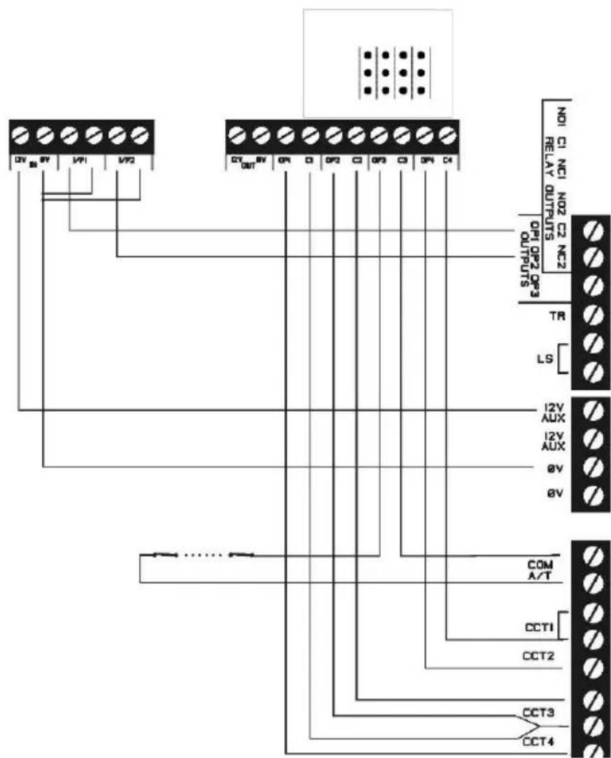 D2V B1 BV VP1 VP2 D2V OUT OP1 C1 OP2 C2 OP3 C3 OP4 C4 NOI C1 RELAY OUTPUTS NO2 C2 C2 C2 OP1 OP2 OP3 OUTPUTS TR LS I2V AUX I2V AUX EV EV COM A/T CCT1 CCT2 CCT3 CCT4