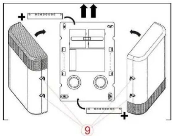 Diagram showing a device component with directional arrows and numbered label '9' indicating sequence or status.
