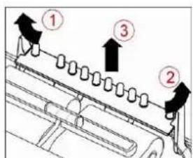 Diagram showing three labeled mechanical components with arrows indicating direction of movement or assembly.