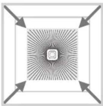 Symmetrical abstract pattern with radial lines and arrows, no text or symbols present