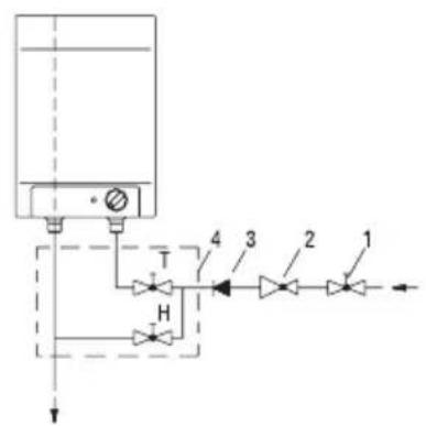 graph TD A["Top Component"] --> B["T"] B --> C["Component 4"] C --> D["Component 3"] D --> E["Component 2"] E --> F["Component 1"] F --> G["Downward Flow Indicator"] C --> H["H"] H --> I["Downward Flow Indicator"]