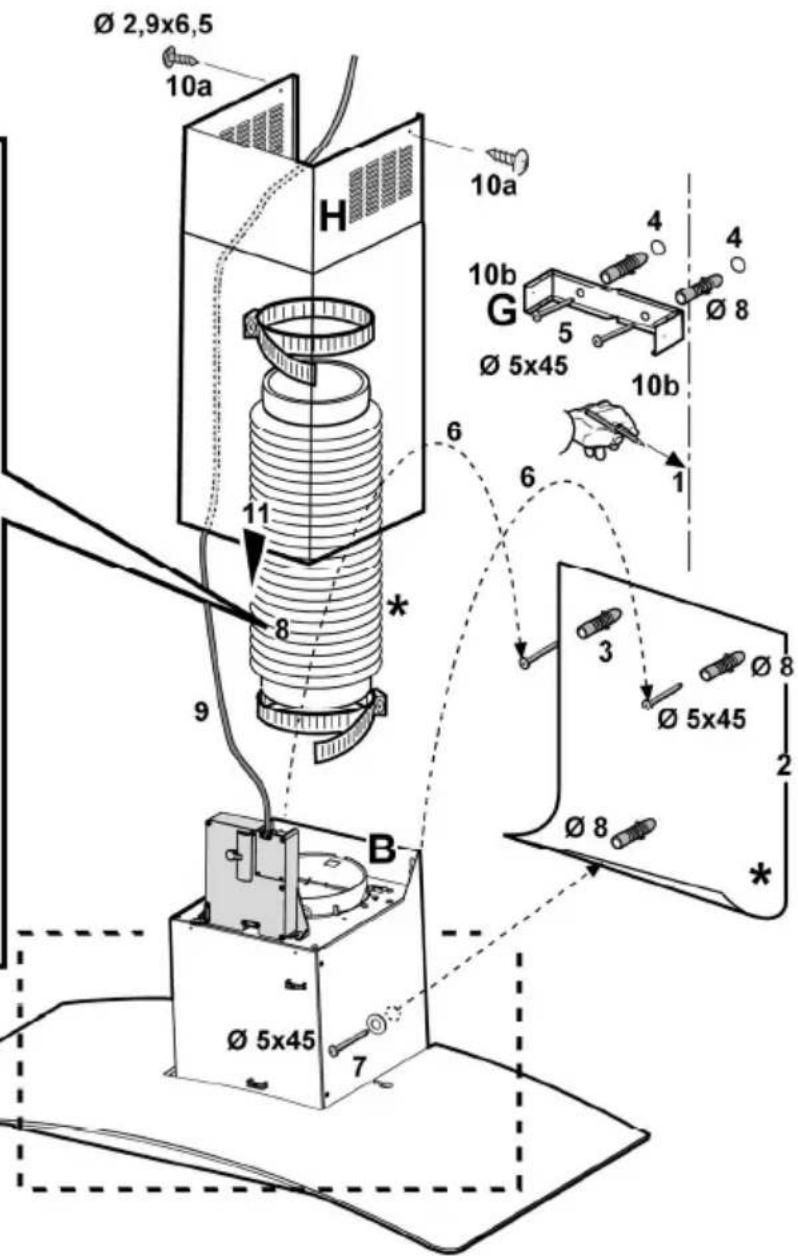 Ø 2,9x6,5 10a H 10a 4 4 10b G 5 Ø 5x45 10b 1 6 6 8 * 9 B Ø 5x45 7 3 Ø 8 Ø 5x45 2 Ø 8 *