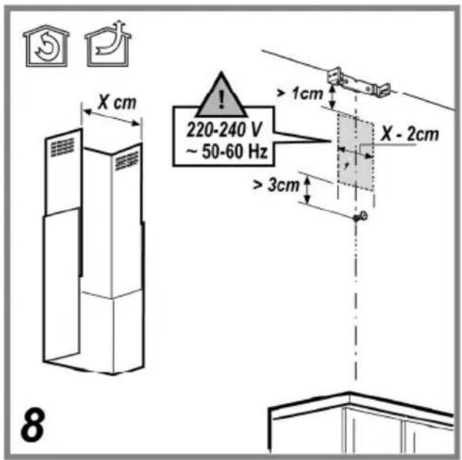 X cm 220-240 V ~ 50-60 Hz > 1cm X - 2cm > 3cm 8