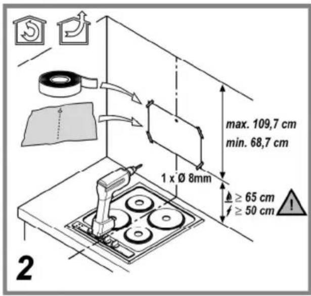 max. 109,7 cm min. 68,7 cm 1 x Ø 8mm ≥ 65 cm ≥ 50 cm 2