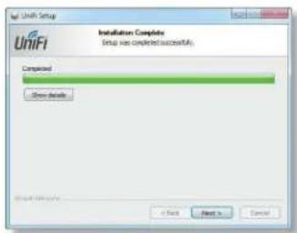 UniFi Setup Installation Complete Setup was completed successfully. Completed Show details Start to close Next to Cancel