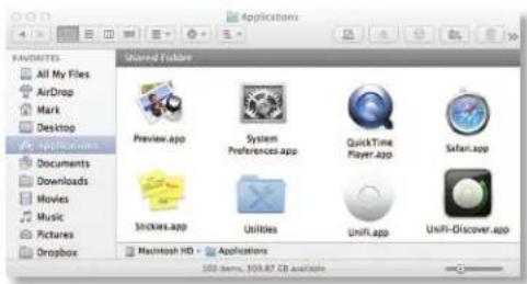 FONDEDES All My Files AirDrop Mark Desktop Applications Documents Downloads Movies Music Pictures Dropbox Shared folder Preview.app System Preferences.app QuickTime Player.app Safari.app Stockins.app Utilities Unifi.app Unifi-Discover.app Machinesh HD - Applications 100 items, 108.87 GB available