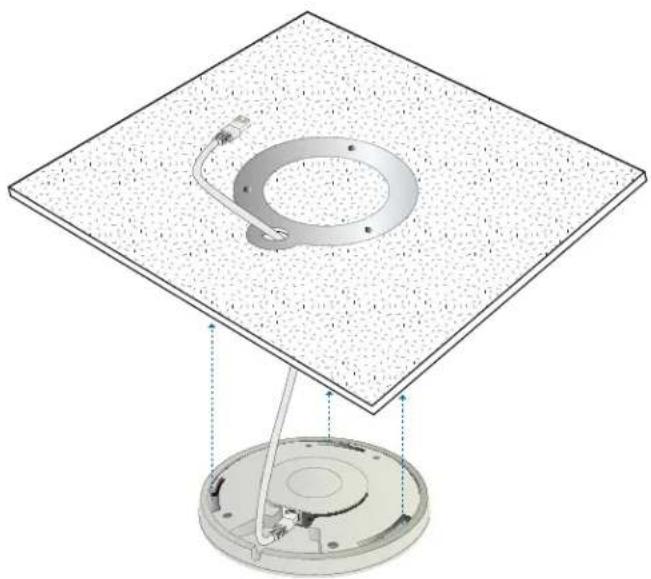 Technical diagram of a circular component mounted on a diamond-shaped base, showing internal structure and mounting points (no text or symbols)