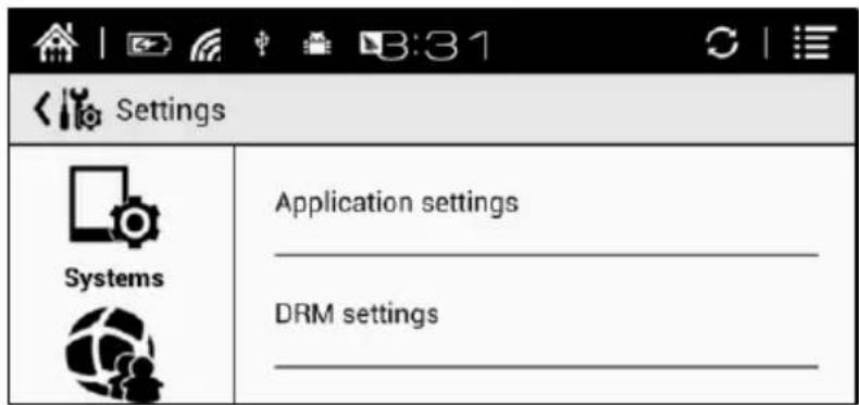 Settings Systems Application settings DRM settings