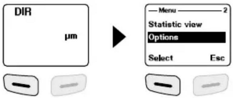 DIR µm Menu 2 Statistic view Options Select Esc