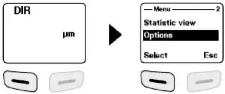 DIR µm Menu 2 Statistic view Options Select Esc